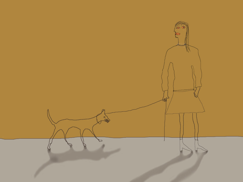 Holly Roberts: Woman with Small Dog on a Leash