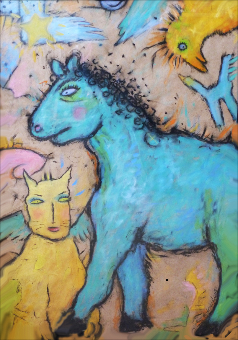 Lesley Long: Angel Cat with Blue Horse