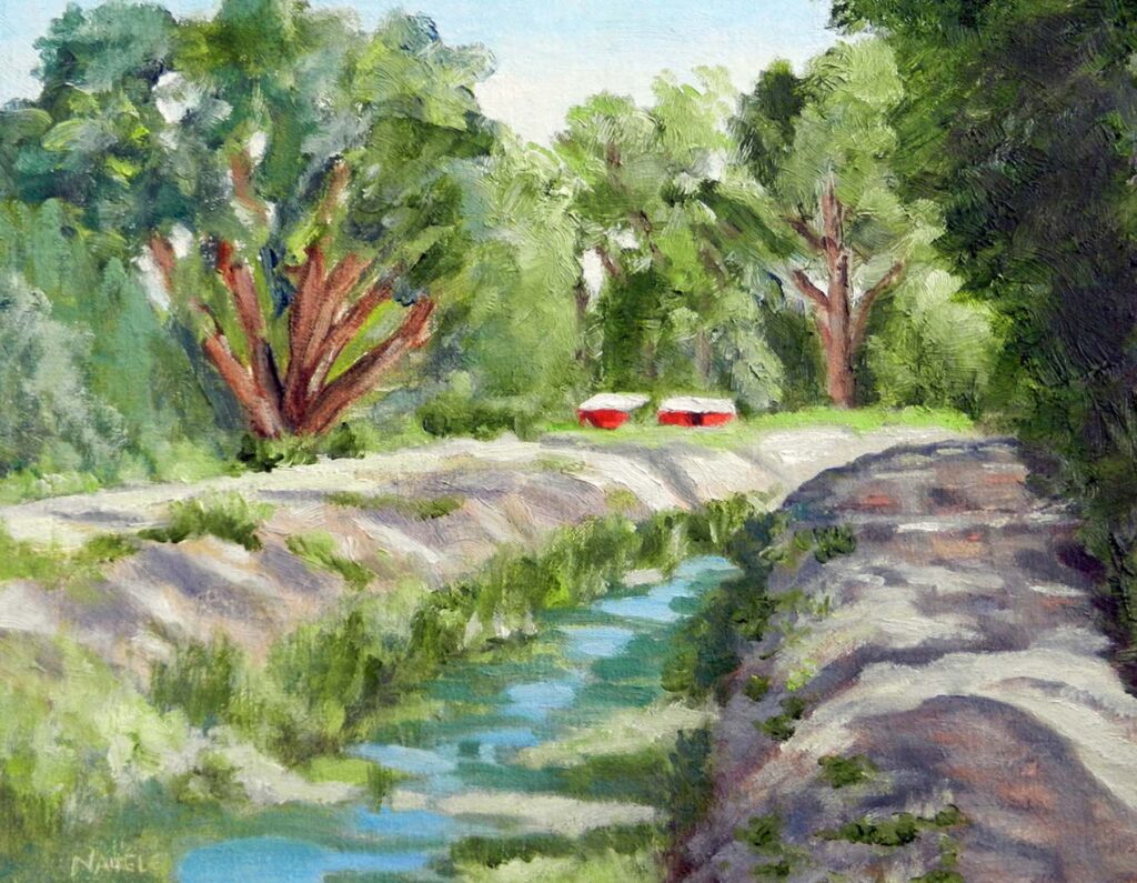 James Naugle: South Valley Acequia Morning - Red Barns