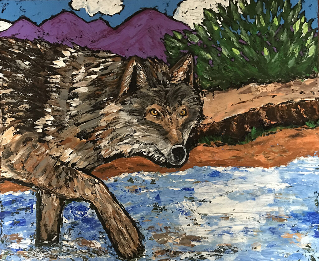 Wolf Crossing the River
